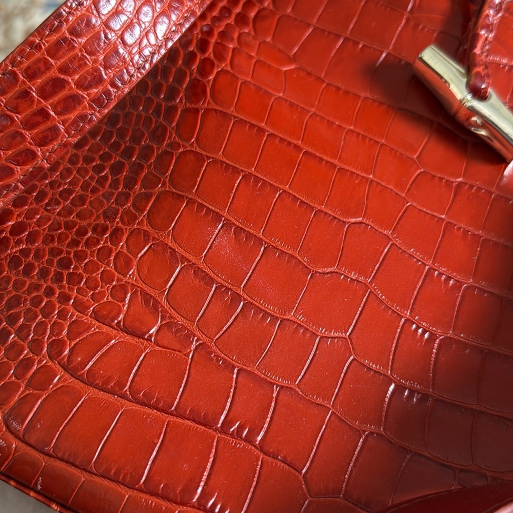 Longchamp Le Roseau Red Crocodile-Embossed Shoulder Bag - Picture 4 of 5